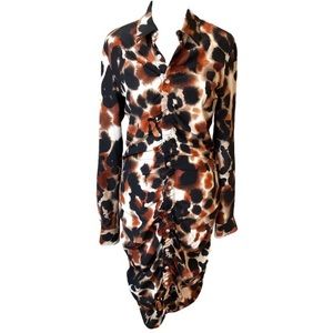 Area Fionne Shirt Dress in Brown Leopard Print Size 6 Button Down